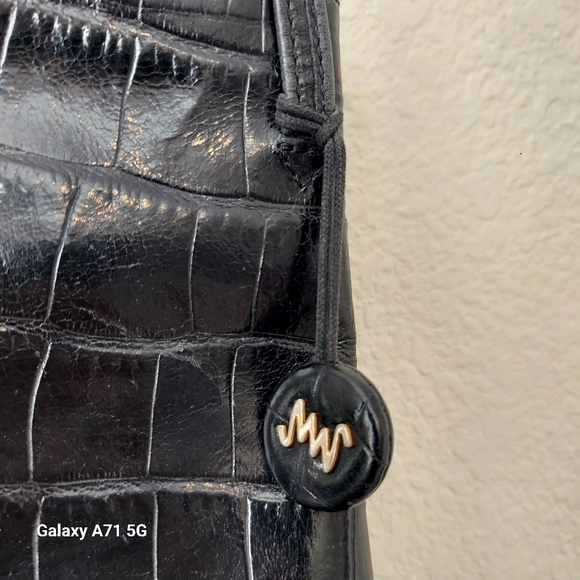 Vintage Original Monsac Black Croc Embossed Small Tote Shoulder Bag Purse - Picture 17 of 17